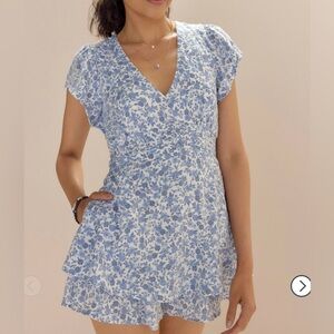 Floral blue and white romper